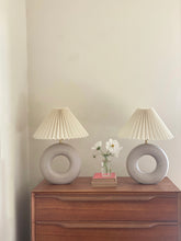 Load image into Gallery viewer, Pair of Bespoke Hoop Lamps #83/84 - cloud - linen shade
