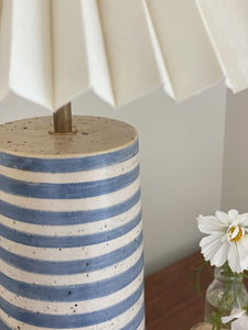 Bespoke Pillar Lamp tall - indigo stripe - linen shade