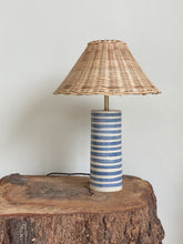 Load image into Gallery viewer, Bespoke Pillar Lamp medium- indigo stripe - rattan shade

