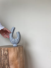 Load image into Gallery viewer, handbuilt sculptural vessel 56 - indigo stripe
