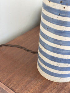 Bespoke Pillar Lamp medium - indigo stripe - rattan shade