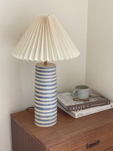 Load image into Gallery viewer, Bespoke Pillar Lamp tall - indigo stripe - linen shade
