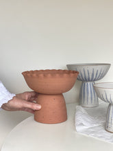 Load image into Gallery viewer, pedestal bowl 21 - indigo stripe
