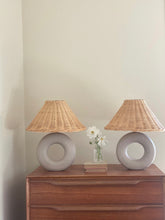 Load image into Gallery viewer, Pair of Bespoke Hoop Lamps #83/84 - cloud - rattan shade
